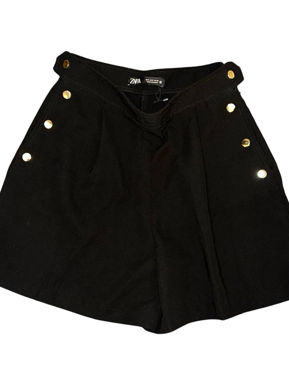 ZARA Black High-Waist Shorts with Gold Button Detail Size Small